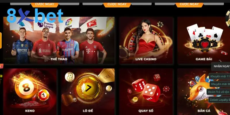 Kho game bài 8xbet đa dạng